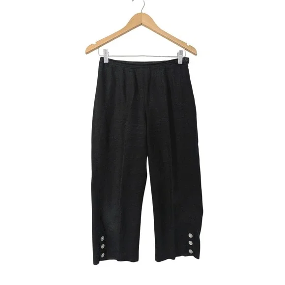 Stonebridge Linen Blend Cropped Pants Women P Petite Black Business Casual Beach - Picture 1 of 8